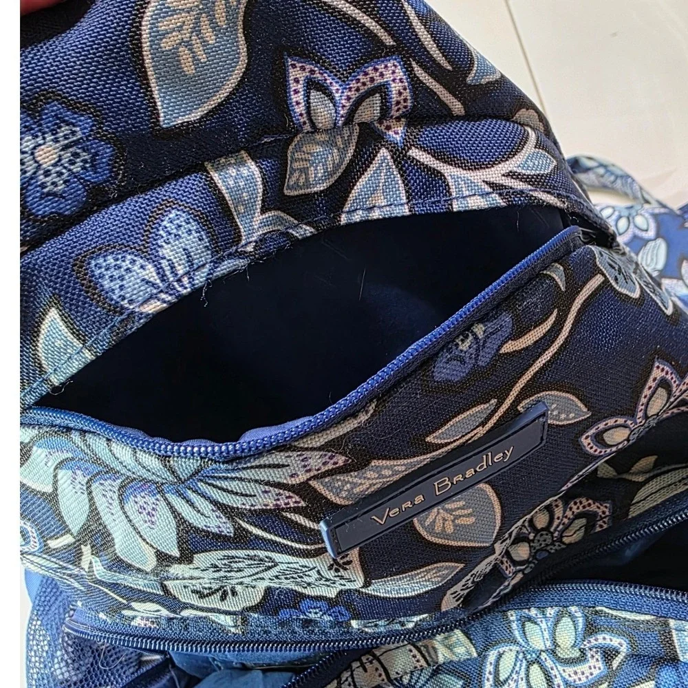 Vera Bradley Blue Floral‎ Canvas Backpack Multi Pocket School Travel Bag P4